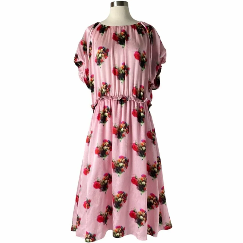 Adam Lippes Ruffle Floral Dress Pink Silk Midi - Picture 15 of 15